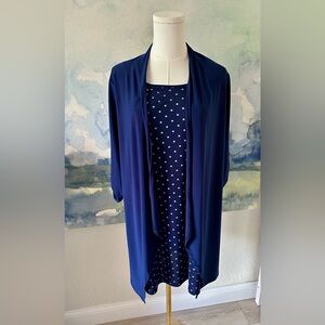 PM Naïf Navy Polka Dot Dress with Draped Cardigan